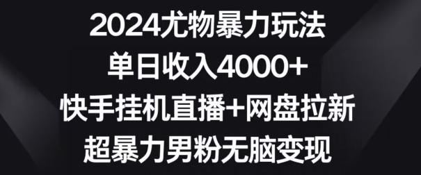 2024尤物暴力玩法，单日收入4000+，快手挂机直播+网盘拉新，超暴力男粉无脑变现【揭秘】-氚客吧