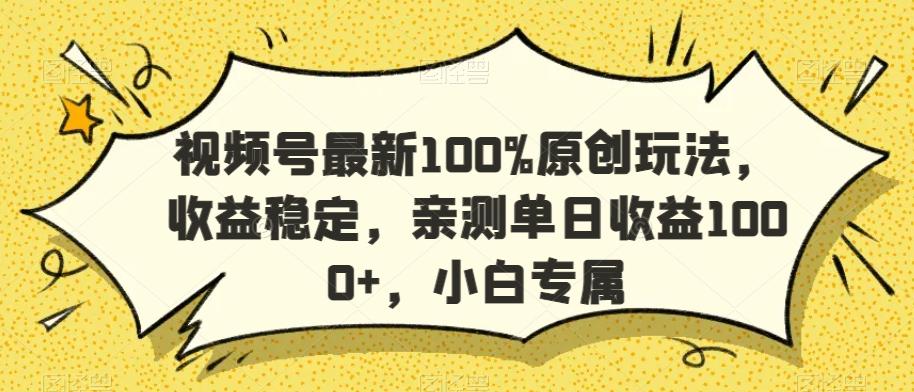 视频号最新100%原创玩法，收益稳定，亲测单日收益1000+，小白专属【揭秘】-氚客吧
