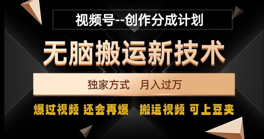 视频号无脑搬运新技术，破原创壕流量，独家方式，爆过视频，还会再爆【揭秘】-氚客吧
