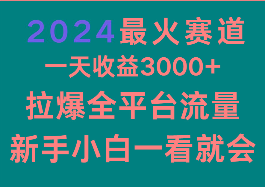 2024最火赛道，一天收一3000+.拉爆全平台流量，新手小白一看就会-氚客吧