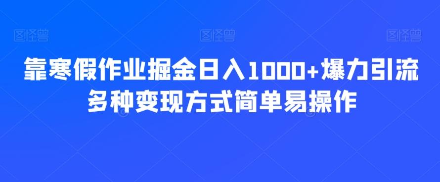 靠寒假作业掘金日入1000+爆力引流多种变现方式简单易操作-氚客吧