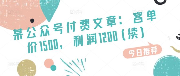 某公众号付费文章：客单价1500，利润1200(续)，市场几乎可以说是空白的-氚客吧