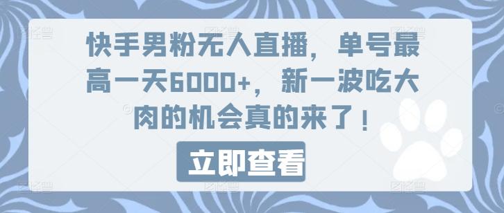 快手男粉无人直播，单号最高一天6000+，新一波吃大肉的机会真的来了-氚客吧