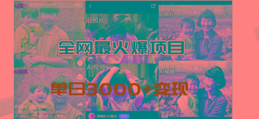 全网爆火的AI让老照片动起来教程，蹭热点日赚3000+，内含免费工具一键…-氚客吧