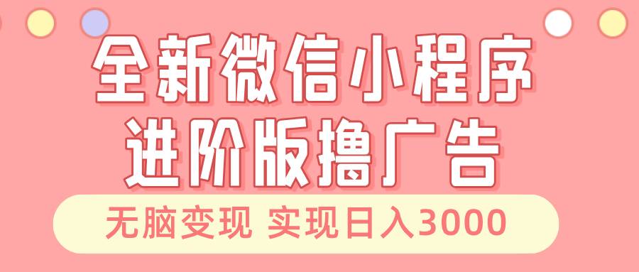 全新微信小程序进阶版撸广告 无脑变现睡后也有收入 日入3000＋-氚客吧