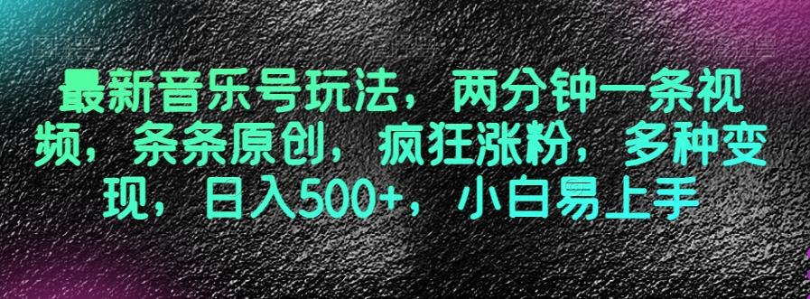 最新音乐号玩法，两分钟一条视频，条条原创，疯狂涨粉，多种变现，日入500+，小白易上手【揭秘】-氚客吧