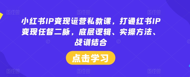 小红书IP变现运营私教课，打通红书IP变现任督二脉，底层逻辑、实操方法、战训结合-氚客吧