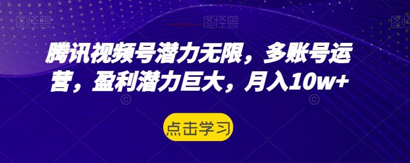 腾讯视频号潜力无限，多账号运营，盈利潜力巨大，月入10w+-氚客吧