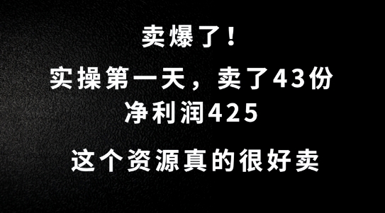 这个资源，需求很大，实操第一天卖了43份，净利润425【揭秘】-氚客吧
