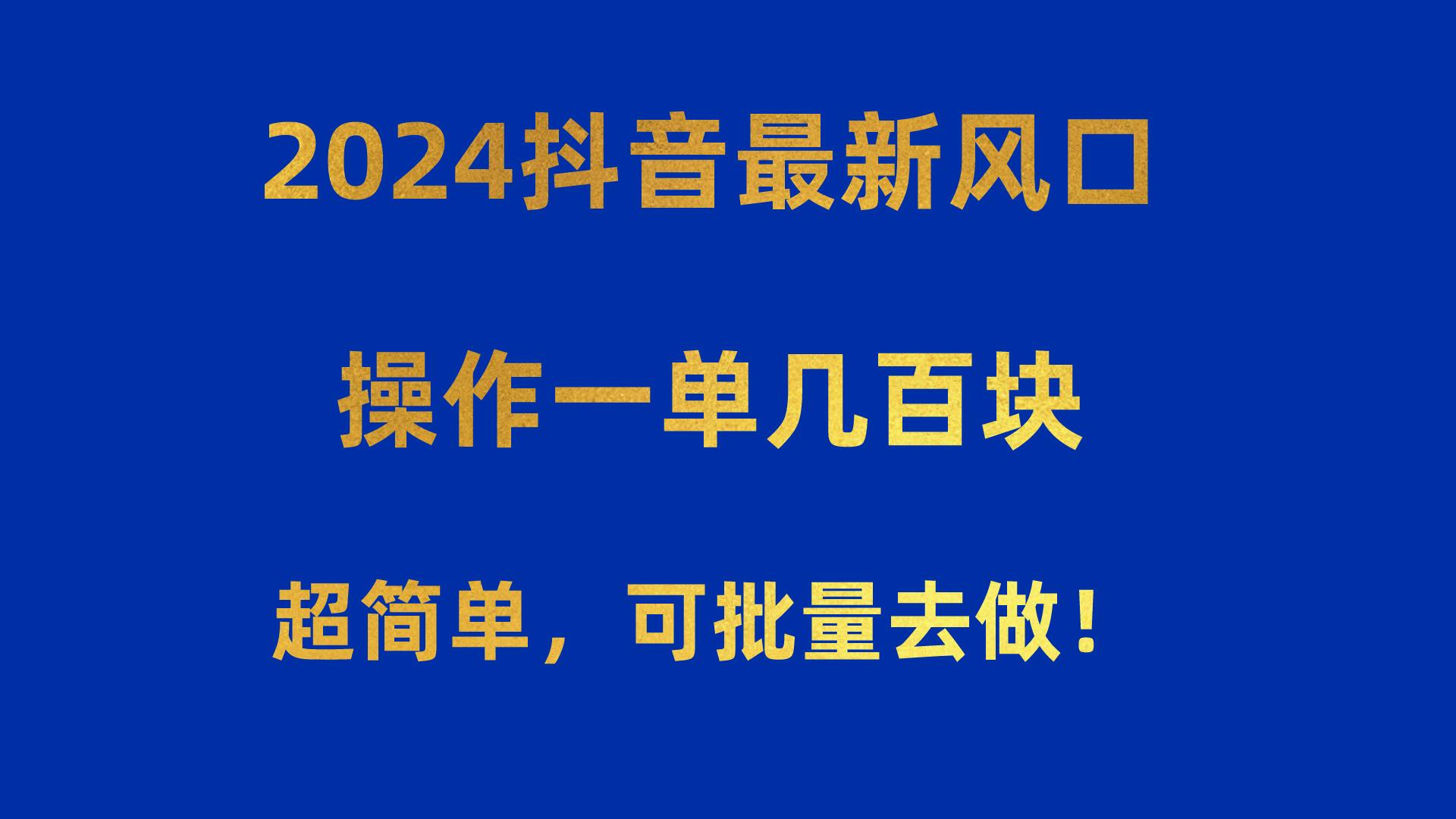 2024抖音最新风口！操作一单几百块！超简单，可批量去做！！！-氚客吧