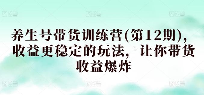 养生号带货训练营(第12期)，收益更稳定的玩法，让你带货收益爆炸-氚客吧