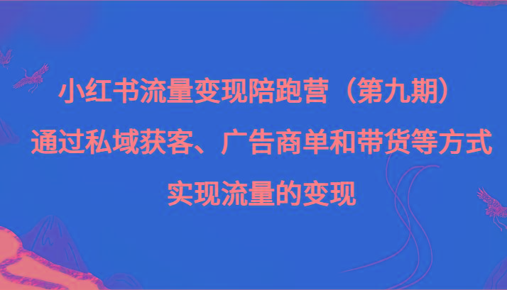 小红书流量变现陪跑营（第九期）通过私域获客、广告商单和带货等方式实现流量变现-氚客吧