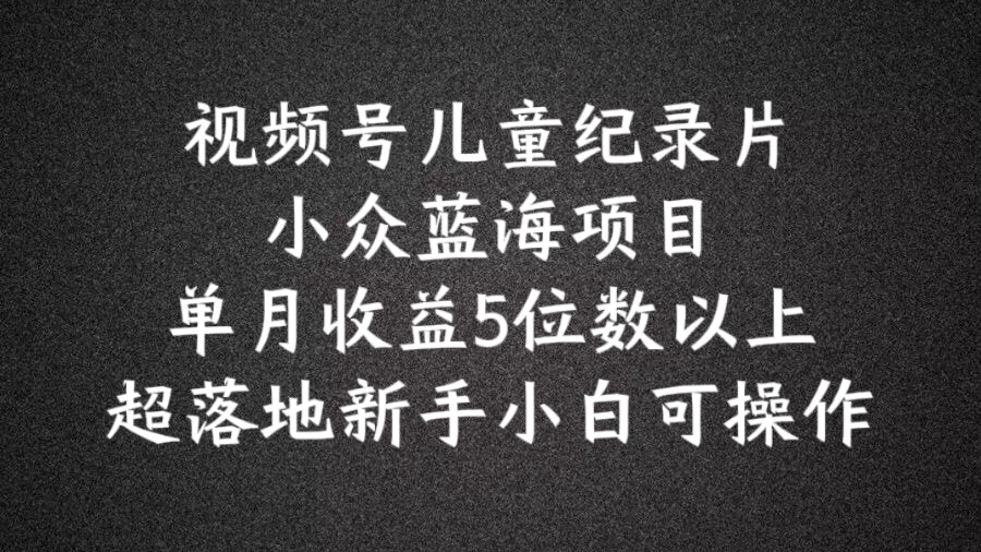 2024蓝海项目视频号儿童纪录片科普，单月收益5位数以上，新手小白可操作【揭秘】-氚客吧