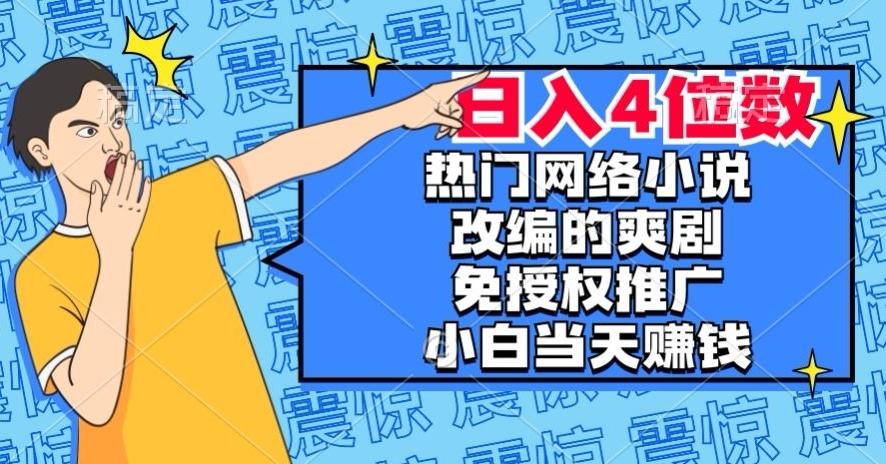 热门网络小说改编的爽剧，免授权推广，新人当天就能赚钱，日入4位数【揭秘】-氚客吧
