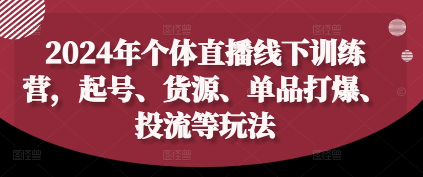 2024年个体直播训练营，起号、货源、单品打爆、投流等玩法-氚客吧