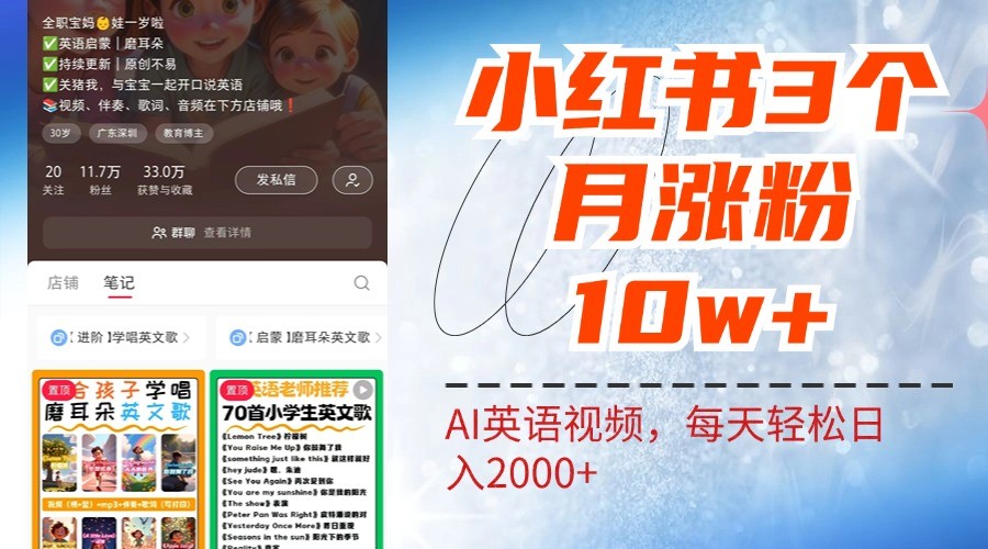 小红书三个月涨粉10W，AI英语视频0成本制作，每天轻松日入2000+-氚客吧