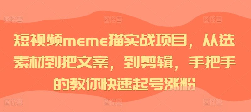 短视频meme猫实战项目，从选素材到把文案，到剪辑，手把手的教你快速起号涨粉-氚客吧