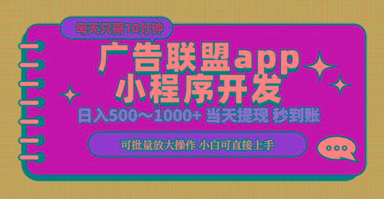 小程序开发 广告赚钱 日入500~1000+ 小白轻松上手！-氚客吧