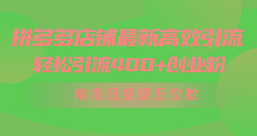 (10041期)拼多多店铺最新高效引流术，轻松引流400+创业粉，精准日变现五位数！-氚客吧