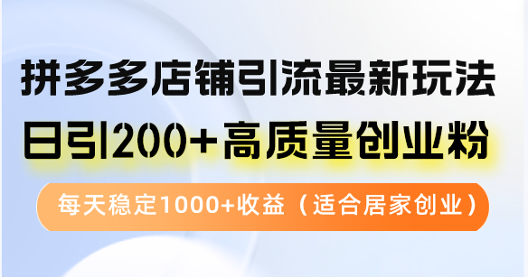 拼多多店铺引流最新玩法，日引200+高质量创业粉，每天稳定1000+收益(…-氚客吧