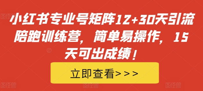 小红书专业号矩阵12+30天引流陪跑训练营，简单易操作，15天可出成绩!-氚客吧