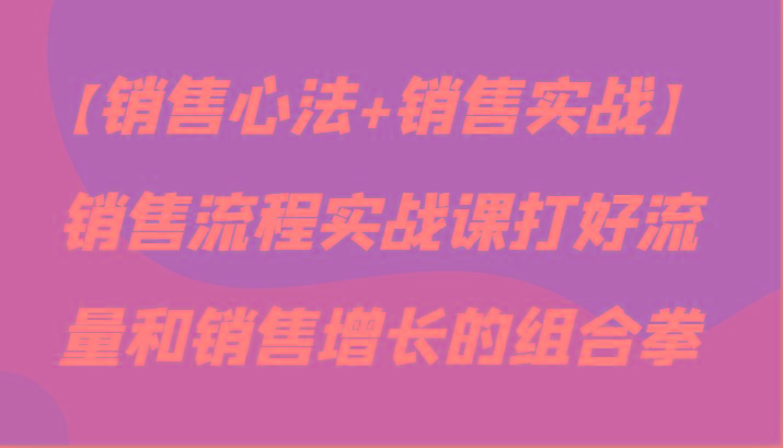 【销售心法+销售实战】销售流程实战课打好流量和销售增长的组合拳-氚客吧