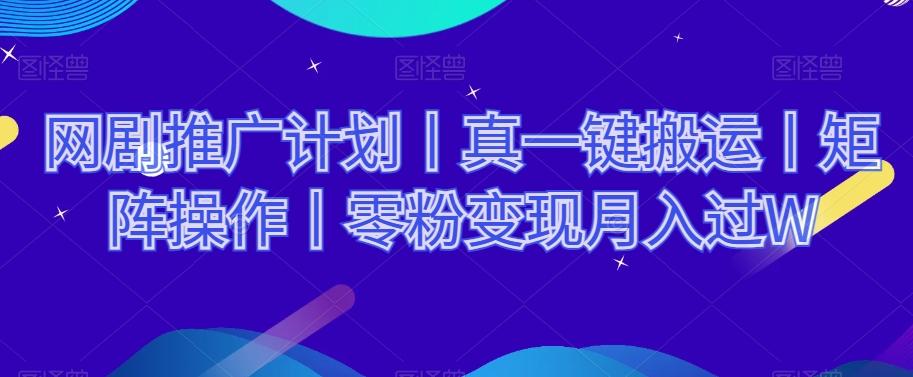 网剧推广计划丨真一键搬运丨矩阵操作丨零粉变现月入过W-氚客吧