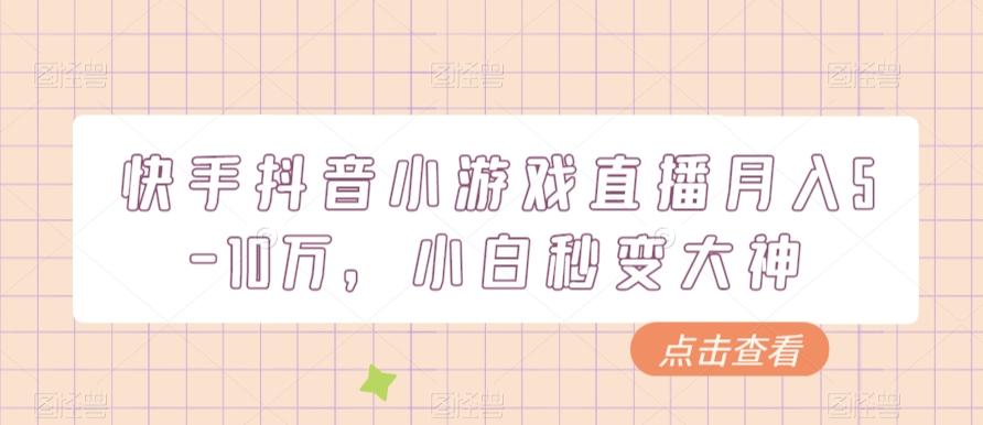 快手抖音小游戏直播月入5-10万，小白秒变大神-氚客吧