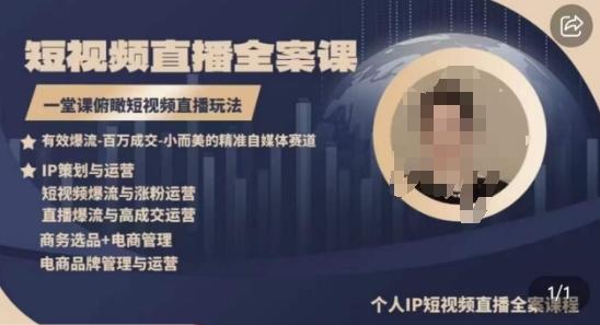 高品质IP短视频直播全案课程，一堂课俯瞰短视频直播玩法-氚客吧