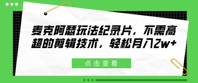 麦克阿瑟玩法纪录片，不需高超的剪辑技术，轻松月入2w+【揭秘】-氚客吧