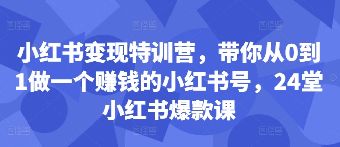 小红书变现特训营，带你从0到1做一个赚钱的小红书号，24堂小红书爆款课-氚客吧