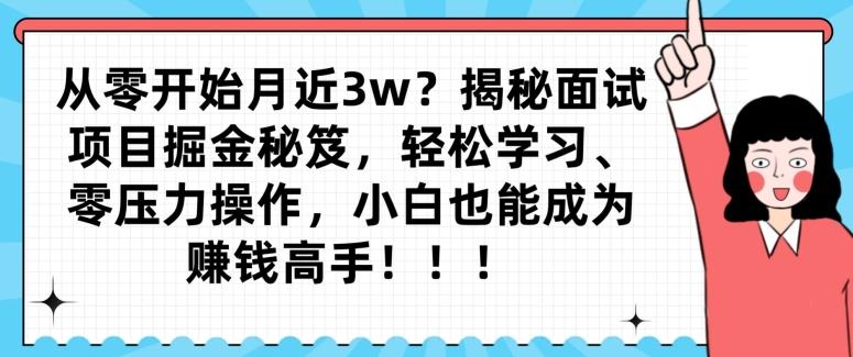 从零开始月近3w？揭秘面试项目掘金秘笈，轻松学习、零压力操作，小白也能成为赚钱高手-氚客吧