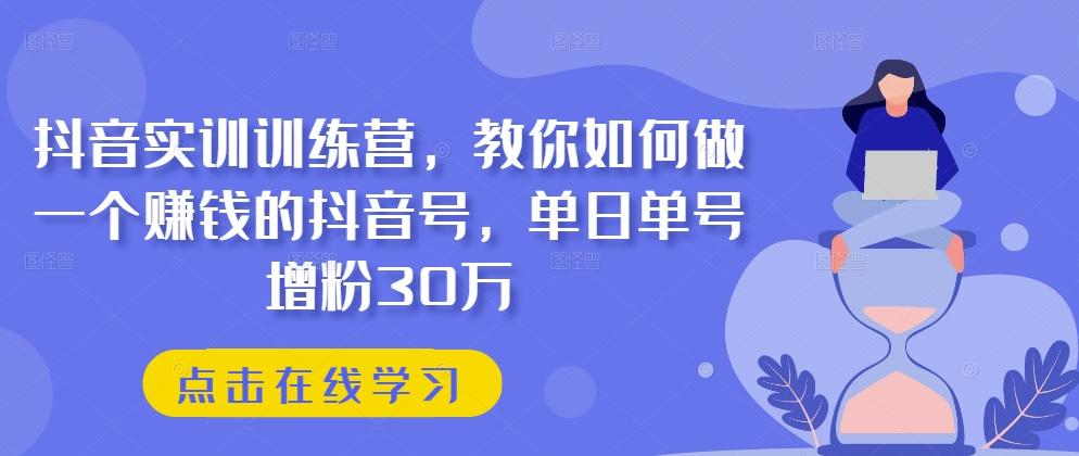 抖音实训训练营，教你如何做一个赚钱的抖音号，单日单号增粉30万-氚客吧