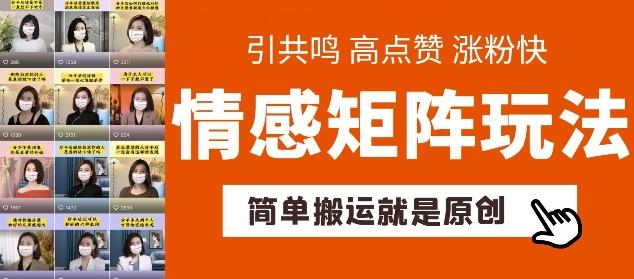 简单搬运，情感矩阵玩法，涨粉速度快，可带货，可起号【揭秘】-氚客吧