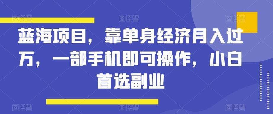 蓝海项目，靠单身经济月入过万，一部手机即可操作，小白首选副业【揭秘】-氚客吧
