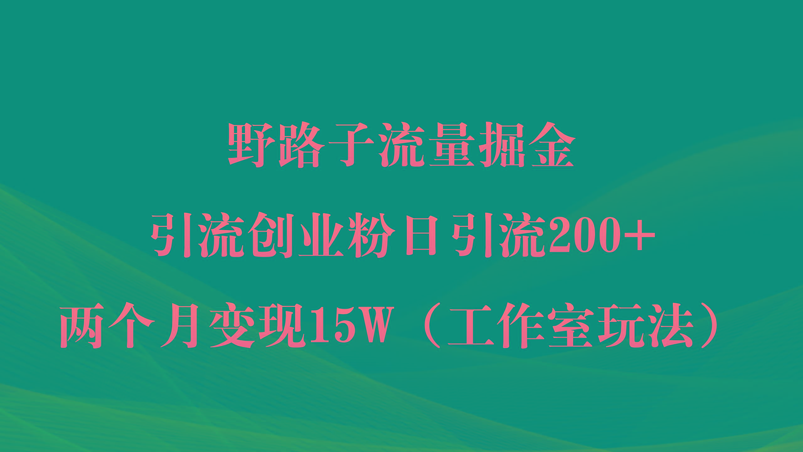 (9513期)野路子流量掘金，引流创业粉日引流200+，两个月变现15W(工作室玩法))-氚客吧
