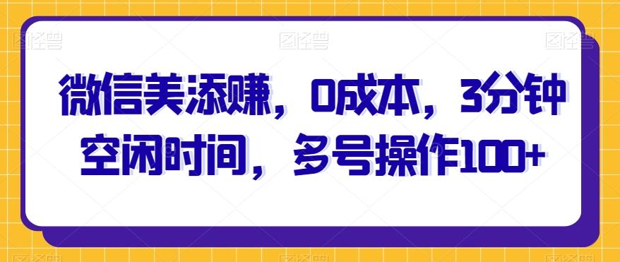 微信美添赚，0成本，3分钟空闲时间，多号操作100+-氚客吧