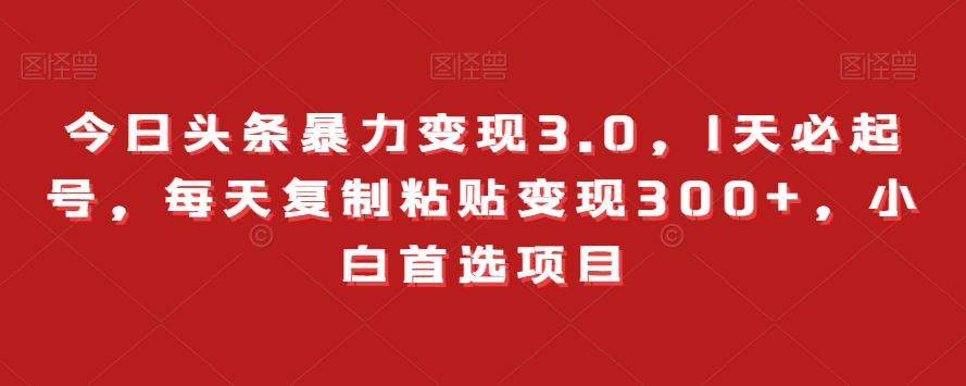 今日头条暴力变现3.0，1天必起号，每天复制粘贴变现300+，小白首选项目-氚客吧