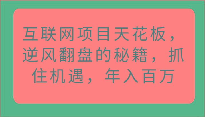 互联网项目天花板，逆风翻盘的秘籍，抓住机遇，年入百万-氚客吧