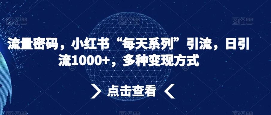 流量密码，小红书“每天系列”引流，日引流1000+，多种变现方式【揭秘】-氚客吧