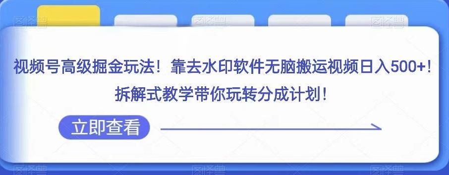 视频号高级掘金玩法，靠去水印软件无脑搬运视频日入500+，拆解式教学带你玩转分成计划【揭秘】-氚客吧