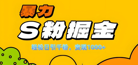 单人单机日引千粉，变现1k+，S粉流量掘金计划攻略【揭秘】-氚客吧
