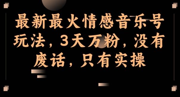 最新最火情感音乐号玩法，3天万粉，没有废话，只有实操-氚客吧