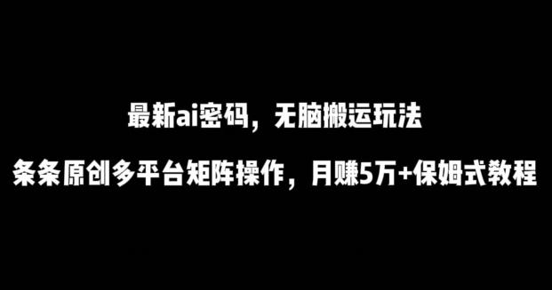最新ai流量密码，傻瓜式搬运玩法，条条原创，多平台矩阵操作，月赚5万+保姆式教程【揭秘】-氚客吧