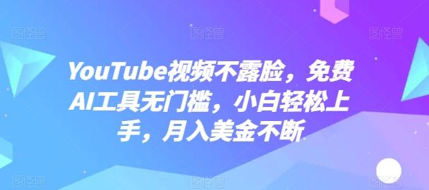 YouTube视频不露脸，免费AI工具无门槛，小白轻松上手，月入美金不断【揭秘】-氚客吧
