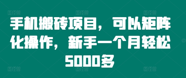手机搬砖项目，可以矩阵化操作，新手一个月轻松5000多-氚客吧
