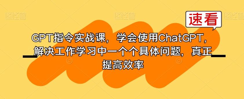 GPT指令实战课，学会使用ChatGPT，解决工作学习中一个个具体问题，真正提高效率-氚客吧