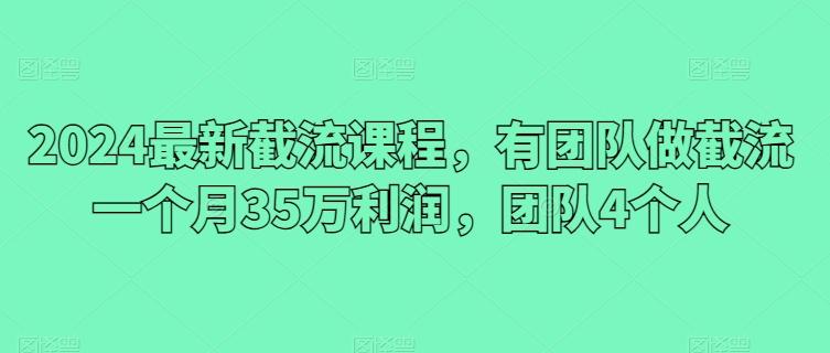 2024最新截流课程，有团队做截流一个月35万利润，团队4个人-氚客吧