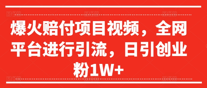 爆火赔付项目视频，全网平台进行引流，日引创业粉1W+【揭秘】-氚客吧