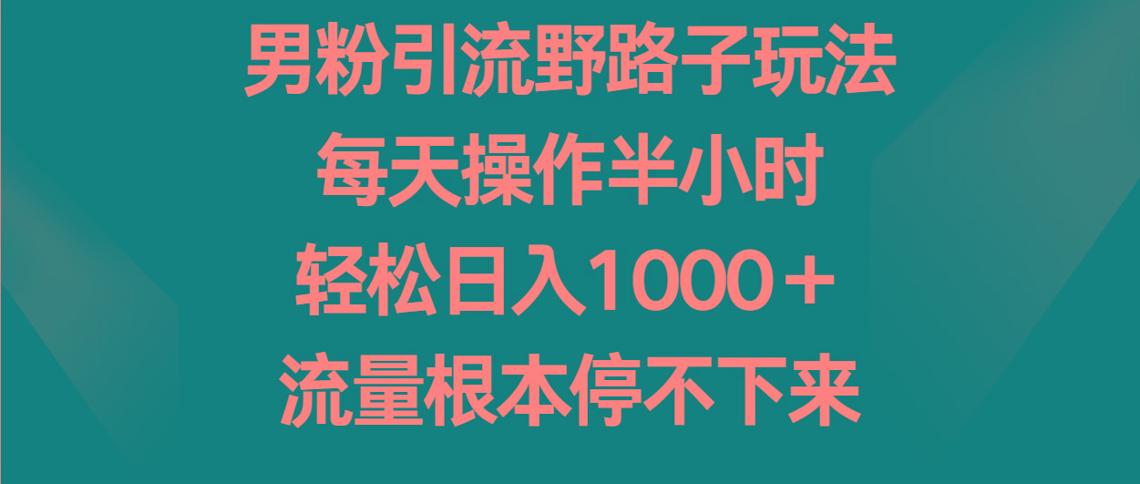 男粉引流野路子玩法，每天操作半小时轻松日入1000＋，流量根本停不下来-氚客吧